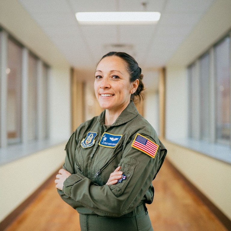 Female military member.