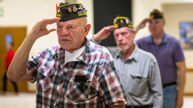 Veterans from foreign wars get together for a monthly meeting.